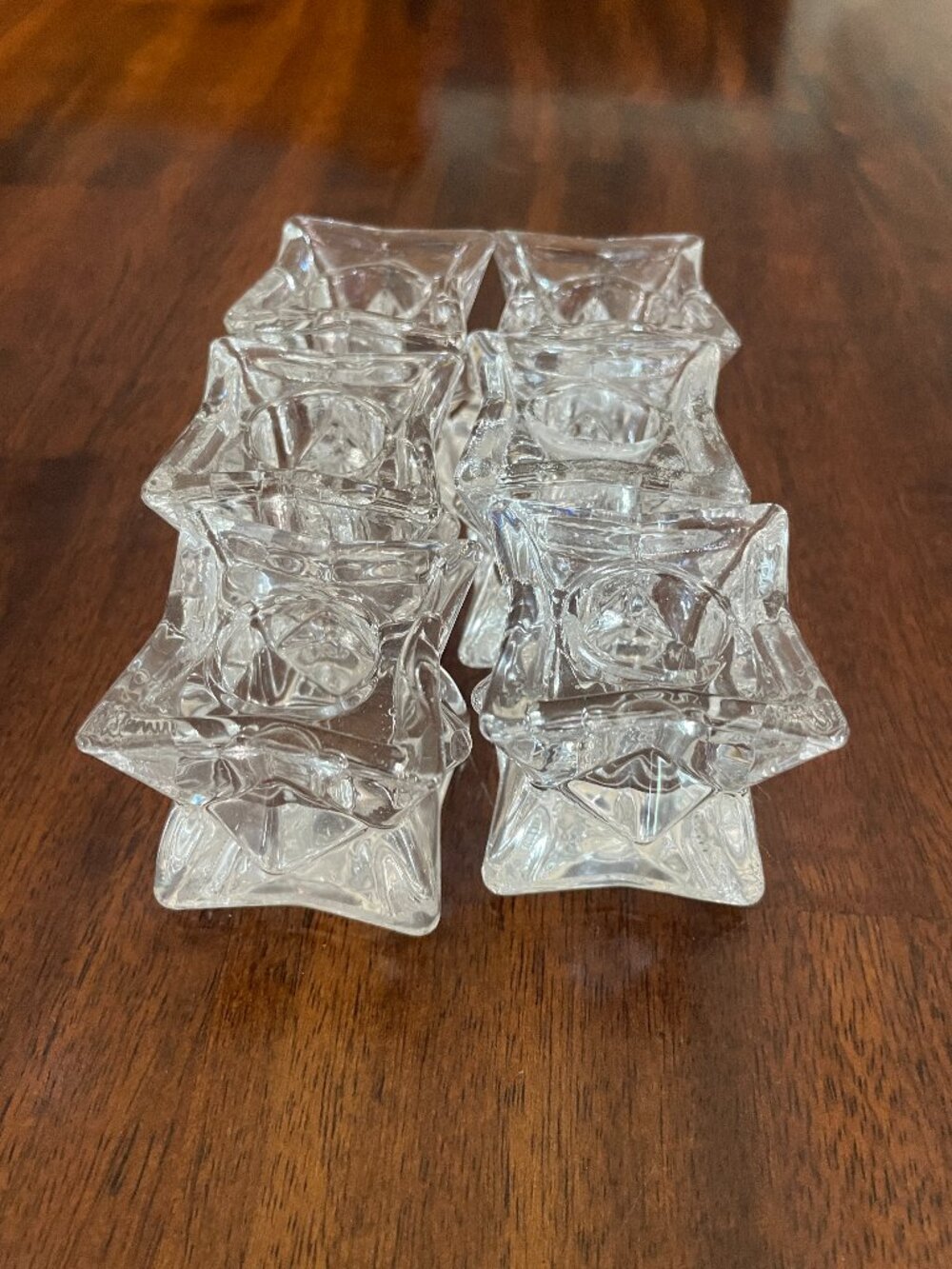 Lot of 6 Clear Glass Octagon Star Shaped Taper Candle Holders 2" x 1.5"
